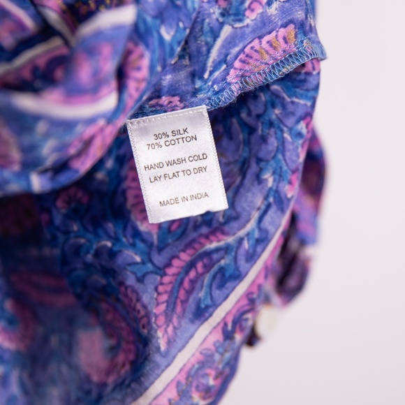 Bell By Alicia Cotton Silk Pink Purple Floral Flower Print Pattern Boho Blouse M - Picture 3 of 4